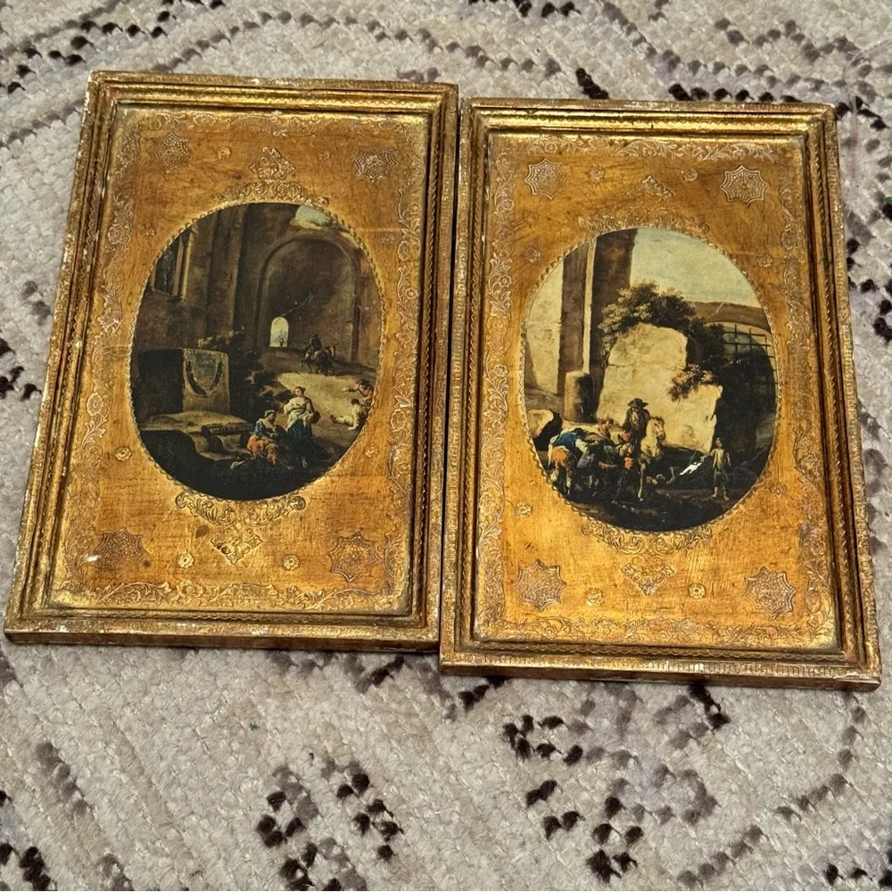 Set off 2/ Vintage Italian Florentina Gilt Gold  Wood Artwork